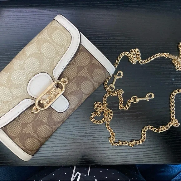 Coach Womens Signature Blocking Exotic Mix Jade Chain Crossbody